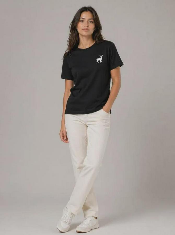 Minimal Geyik Logolu Tişört Bisiklet Yaka Kısa Kol Yazlık T-Shirt