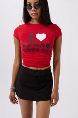 Nakış Detay Baskılı Crop T-Shirt