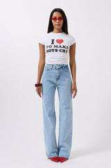 Nakış Detay Baskılı Crop T-Shirt