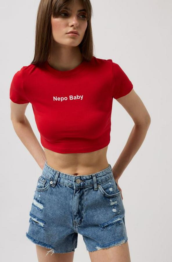Nepo Baskılı Crop T-Shirt