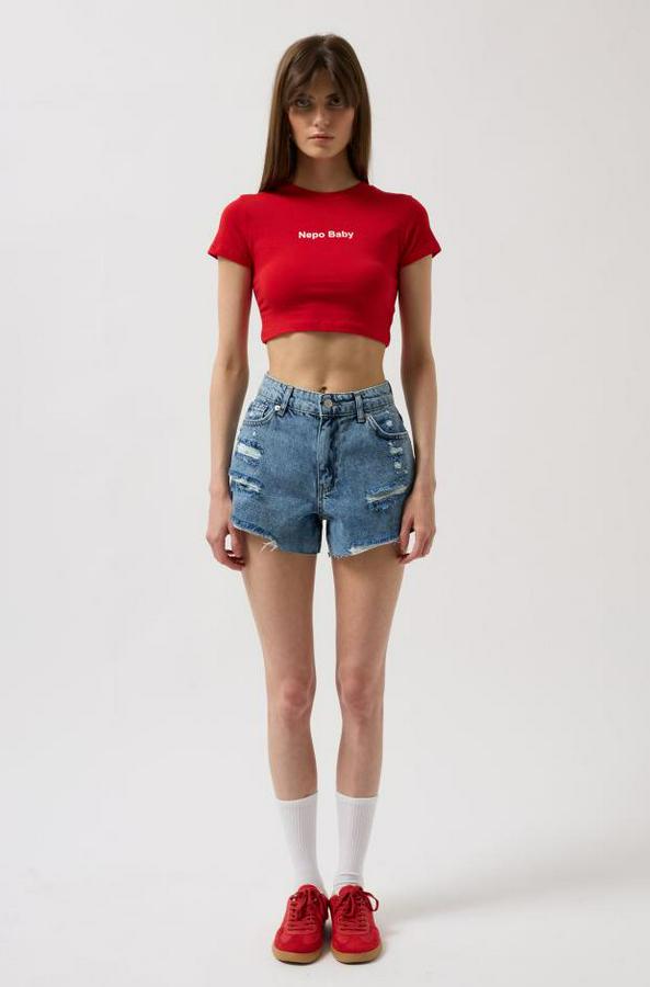 Nepo Baskılı Crop T-Shirt