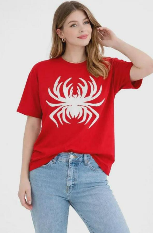 Örümcek Baskılı Tişört Kısa Kollu Bisiklet Yaka T-Shirt