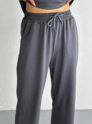 Osy Modal Yumuşak Dokulu Kumaş Kısa Kollu Yakalı T-Shirt Pantalon Ikili Takım- Antrasit