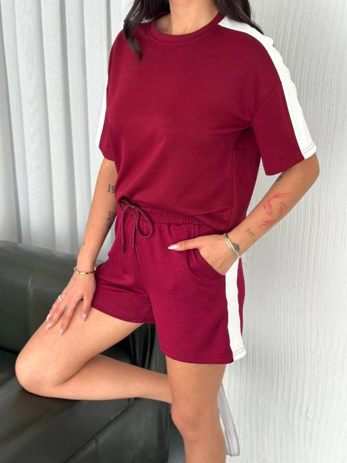 Osy Modal Yumuşak Dokulu Kumaş Parçalı Bisiklet Yaka T-Shirt Kısa Şort Ikili Takım