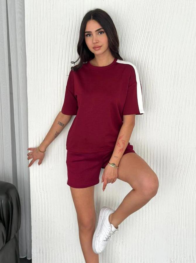 Osy Modal Yumuşak Dokulu Kumaş Parçalı Bisiklet Yaka T-Shirt Kısa Şort Ikili Takım