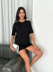 Osy Modal Yumuşak Dokulu Kumaş Parçalı Bisiklet Yaka T-Shirt Kısa Şort Ikili Takım