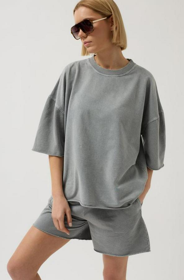 Oversize Lazer Kesim Bisiklet Yaka T-Shirt