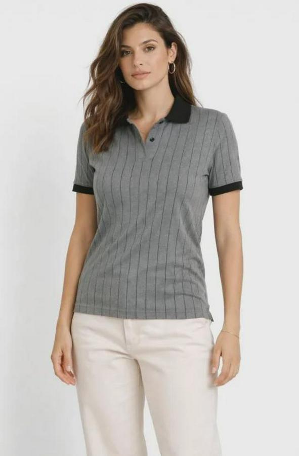 Polo Yaka Çizgili Tişört Kısa Kol Düğmeli Yazlık T-Shirt