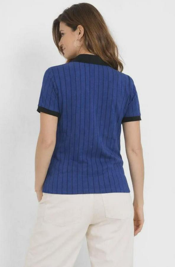 Polo Yaka Çizgili Tişört Kısa Kol Düğmeli Yazlık T-Shirt