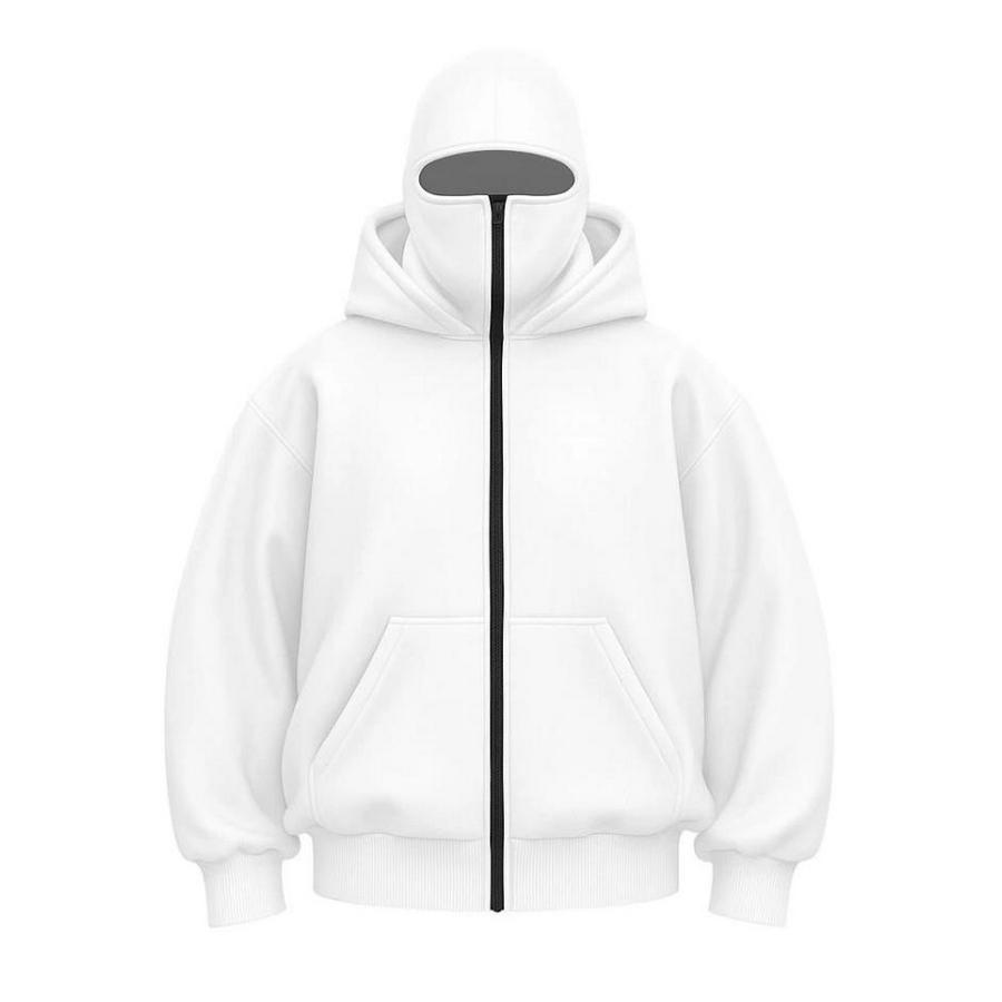 Samuray Ninja Çift Kapşonlu Zip Fermuarlı Kanguru Çepli Hoodie Maske Detaylı Swetshirt