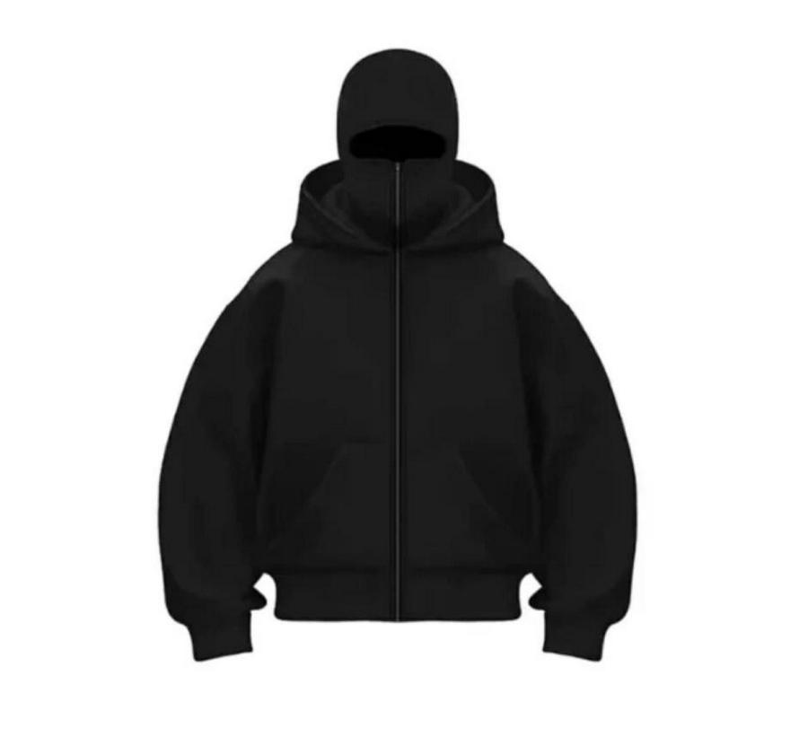 Samuray Ninja Çift Kapşonlu Zip Fermuarlı Kanguru Çepli Hoodie Maske Detaylı Swetshirt