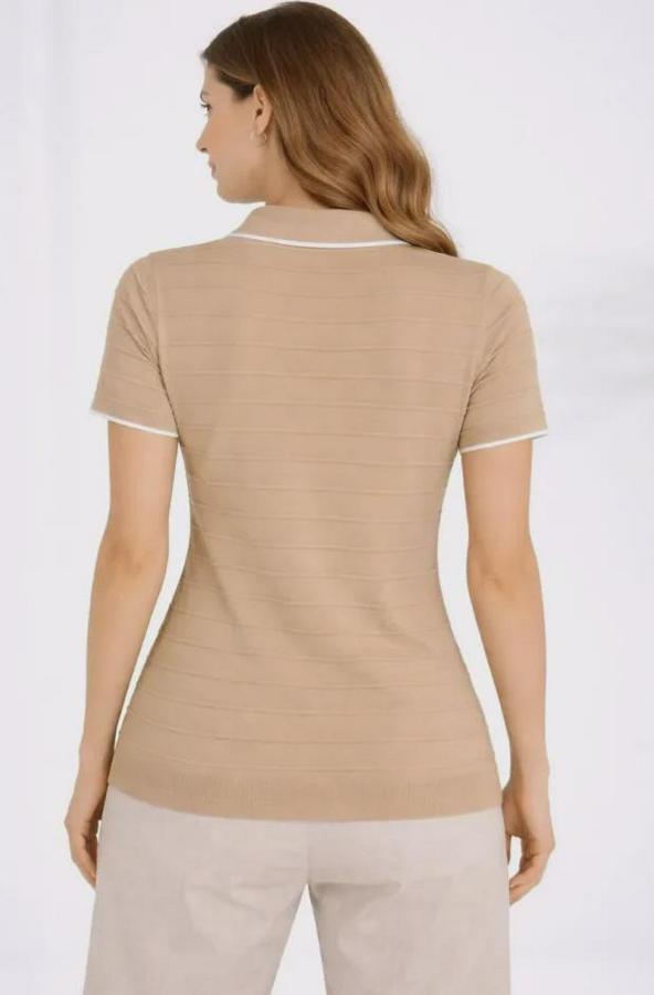 Triko Kumaş Yakalı Düğmesiz Açık Yaka Fitilli Kısa Kollu Regular Fit Tişört T-Shirt