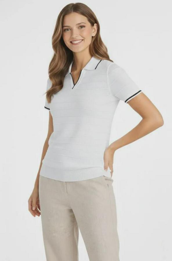 Triko Kumaş Yakalı Düğmesiz Açık Yaka Fitilli Kısa Kollu Regular Fit Tişört T-Shirt