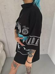 Unisex Baskılı Yarım Fermuarlı T-Shirt