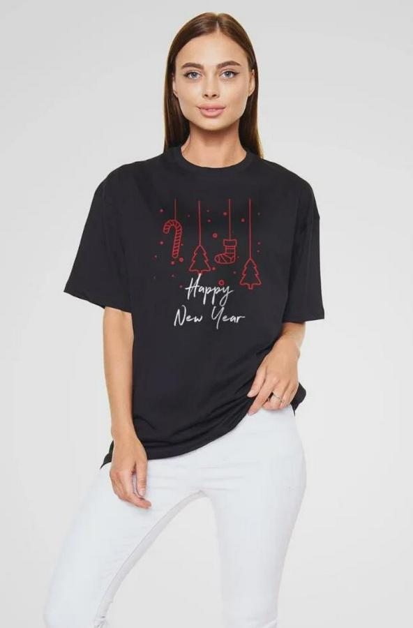 Unisex Bisiklet Yaka Baskılı Oversize T-Shirt