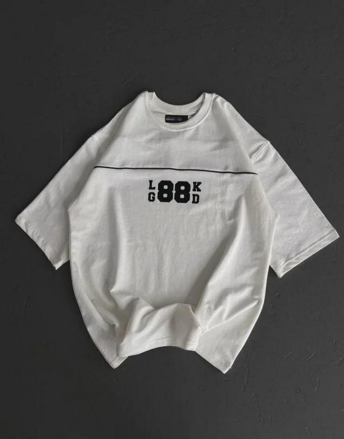 Unisex Bisiklet Yaka Baskılı Oversize T-Shirt