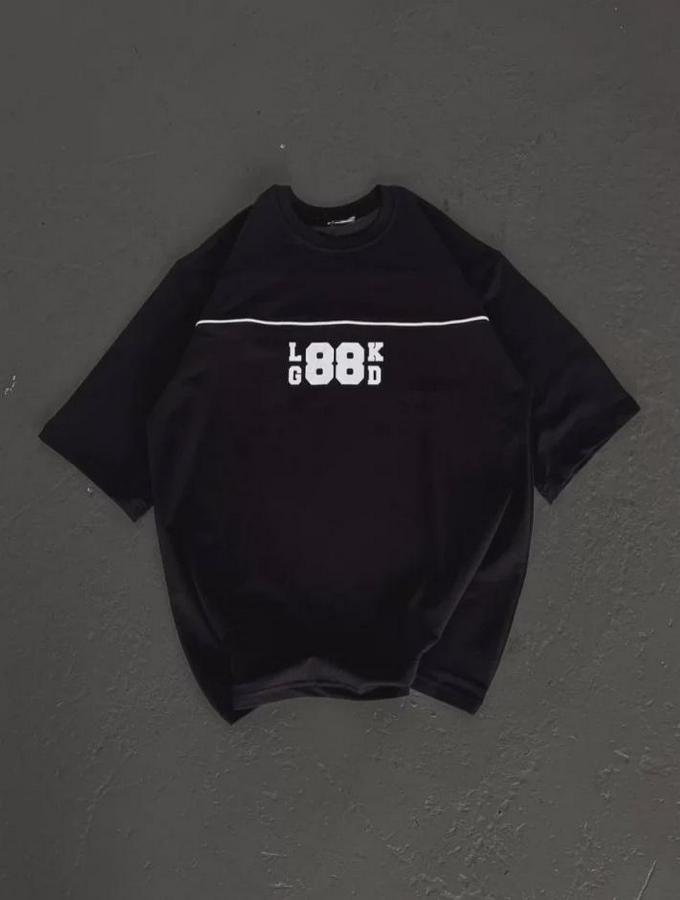 Unisex Bisiklet Yaka Baskılı Oversize T-Shirt