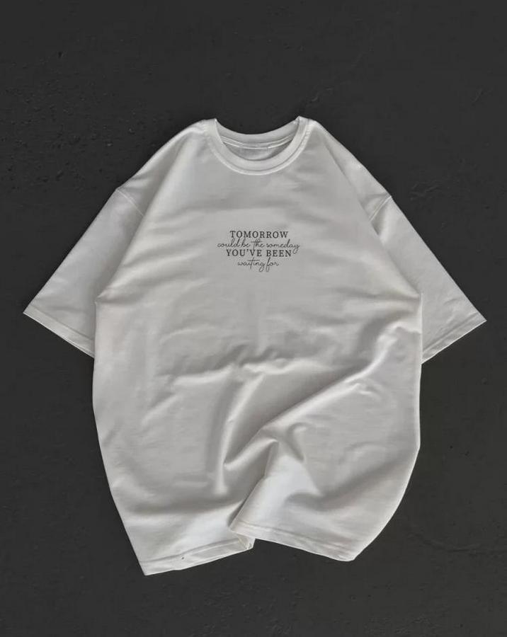 Unisex Bisiklet Yaka Baskılı Oversize T-Shirt