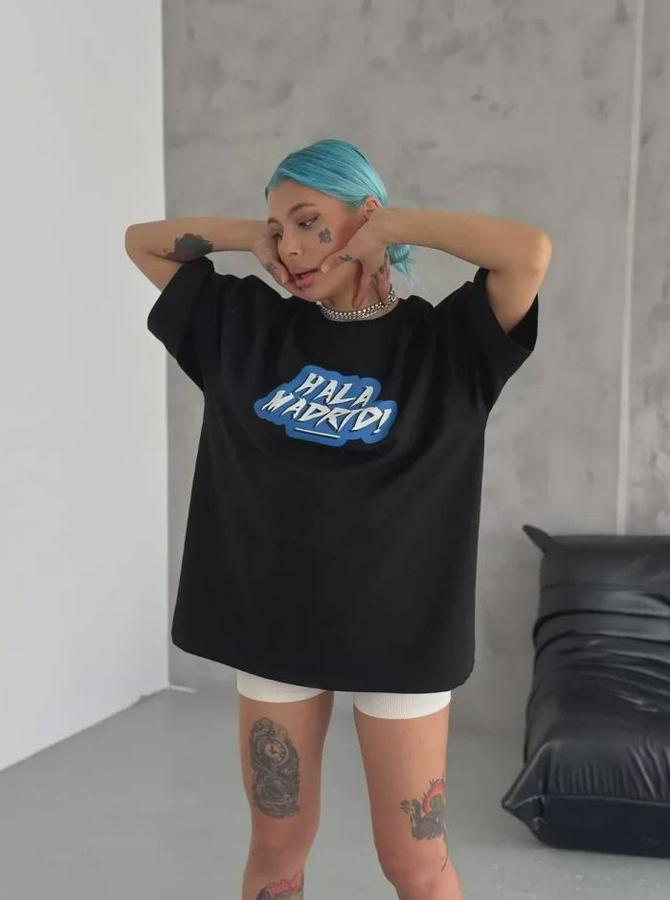 Unisex Bisiklet Yaka Baskılı Oversize T-Shirt