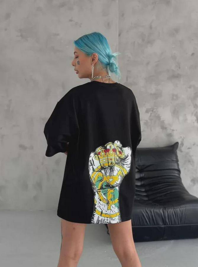 Unisex Bisiklet Yaka Baskılı Oversize T-Shirt