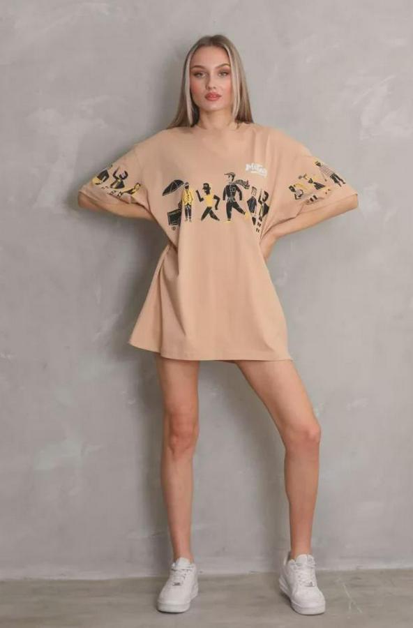 Unisex Bisiklet Yaka Baskılı Oversize T-Shirt