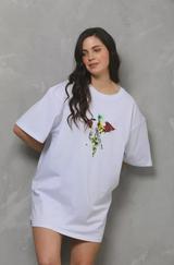 Unisex Bisiklet Yaka Baskılı Oversize T-Shirt