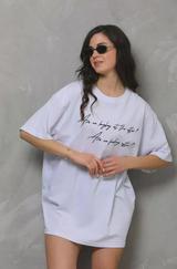 Unisex Bisiklet Yaka Baskılı Oversize T-Shirt