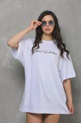 Unisex Bisiklet Yaka Baskılı Oversize T-Shirt