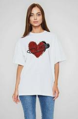 Unisex Bisiklet Yaka Baskılı Oversize T-Shirt