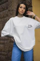 Unisex Bisiklet Yaka Baskılı Oversize T-Shirt