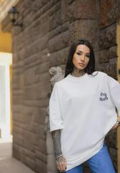 Unisex Bisiklet Yaka Baskılı Oversize T-Shirt