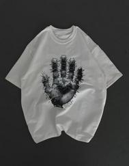 Unisex Bisiklet Yaka Baskılı Oversize T-Shirt