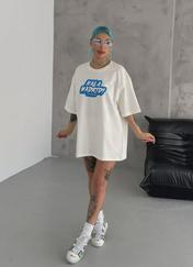 Unisex Bisiklet Yaka Baskılı Oversize T-Shirt