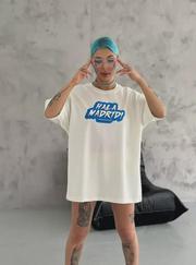 Unisex Bisiklet Yaka Baskılı Oversize T-Shirt