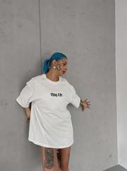 Unisex Bisiklet Yaka Baskılı Oversize T-Shirt