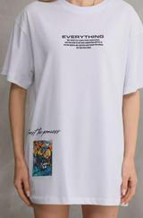 Unisex Bisiklet Yaka Baskılı Oversize T-Shirt