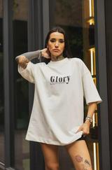 Unisex Bisiklet Yaka Baskılı Oversize T-Shirt