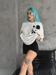 Unisex Bisiklet Yaka Baskılı Oversize T-Shirt