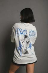 Unisex Bisiklet Yaka Baskılı Oversize T-Shirt