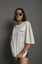 Unisex Bisiklet Yaka Baskılı Oversize T-Shirt