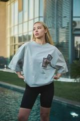 Unisex Bisiklet Yaka Baskılı Oversize T-Shirt