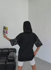 Unisex Bisiklet Yaka Baskılı Oversize T-Shirt