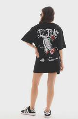 Unisex Bisiklet Yaka Baskılı Oversize T-Shirt
