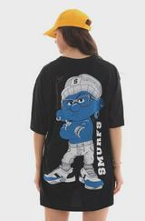 Unisex Bisiklet Yaka Baskılı Oversize T-Shirt