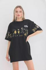 Unisex Bisiklet Yaka Baskılı Oversize T-Shirt