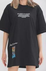 Unisex Bisiklet Yaka Baskılı Oversize T-Shirt