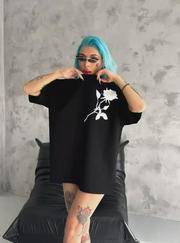 Unisex Bisiklet Yaka Baskılı Oversize T-Shirt