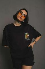 Unisex Bisiklet Yaka Baskılı Oversize T-Shirt