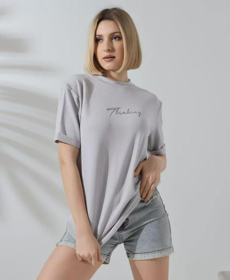 Unisex Bisiklet Yaka Baskılı Slim Fit T-Shirt