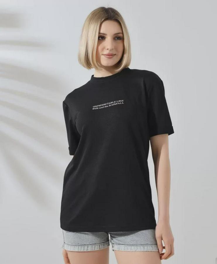 Unisex Bisiklet Yaka Baskılı Slim Fit T-Shirt